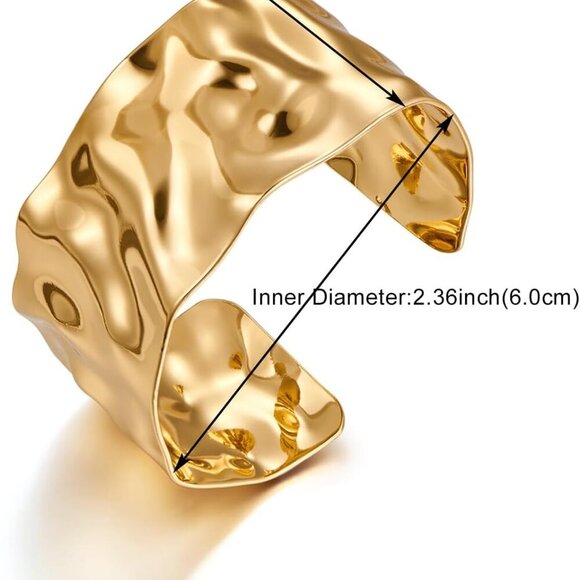 Hammered Chunky Cuff Bracelet Women Vintage Boho Wide Bangle Gold Silver - Picture 5 of 8